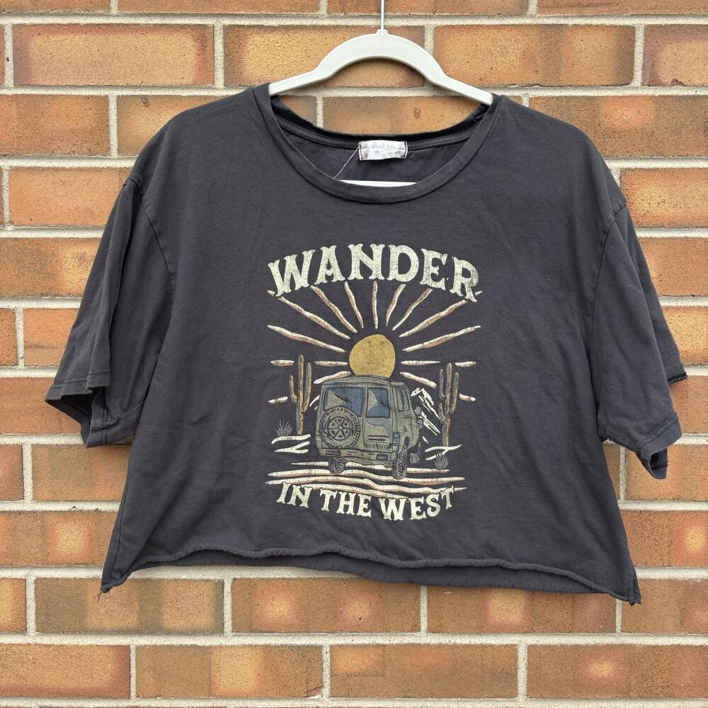 Altard State Womens XL Wander Western Graphic Crop Tee Gray Adventure